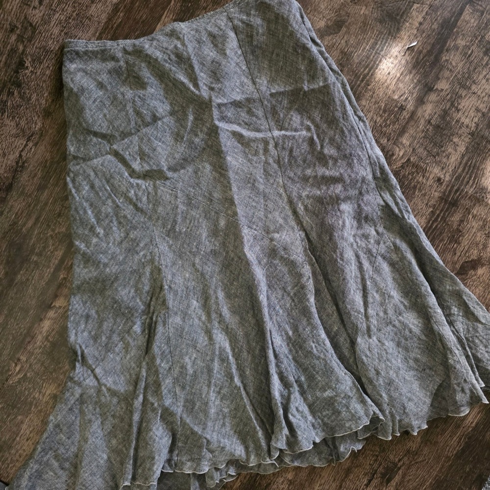 J. JILL Linen Midi Skirt Womens 8 Black White Excellent Flared Lettuce Edge Hem